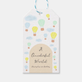Onederful World Hete Luchtballon 1e Verjaardag Cadeaulabel