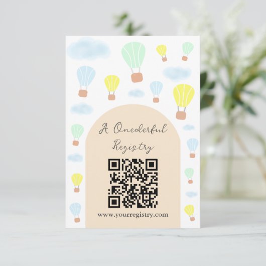 Onederful World Hete Luchtballon 1e Verjaardag Informatiekaartje (Staand voorkant)