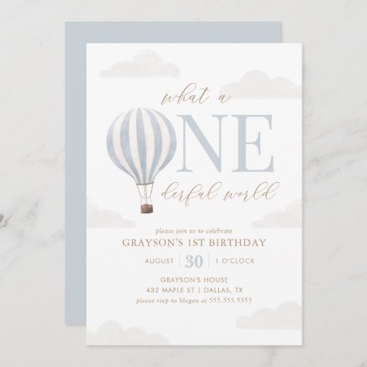 Onederful World Hete Luchtballon 1e Verjaardag Kaart (Voorkant / Achterkant)