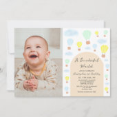 Onederful World Hete Luchtballon 1e Verjaardag Kaart (Voorkant)