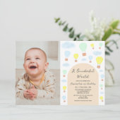 Onederful World Hete Luchtballon 1e Verjaardag Kaart (Staand voorkant)