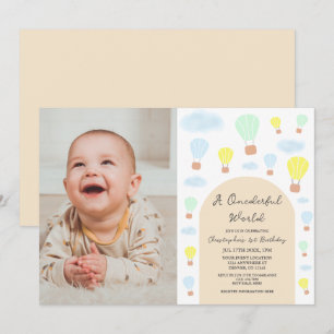Onederful World Hete Luchtballon 1e Verjaardag Kaart