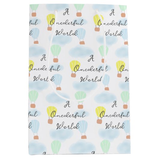 Onederful World Hete Luchtballon 1e Verjaardag Medium Cadeauzakje (Voorkant)