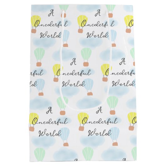Onederful World Hete Luchtballon 1e Verjaardag Medium Cadeauzakje (Achterkant)
