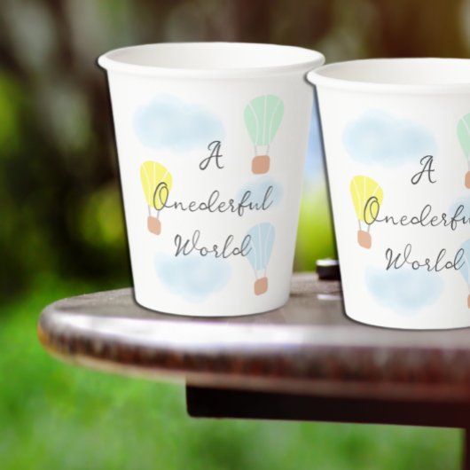 Onederful World Hete Luchtballon 1e Verjaardag Papieren Bekers