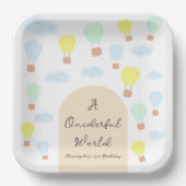 Onederful World Hete Luchtballon 1e Verjaardag Papieren Bordje (Voorkant)