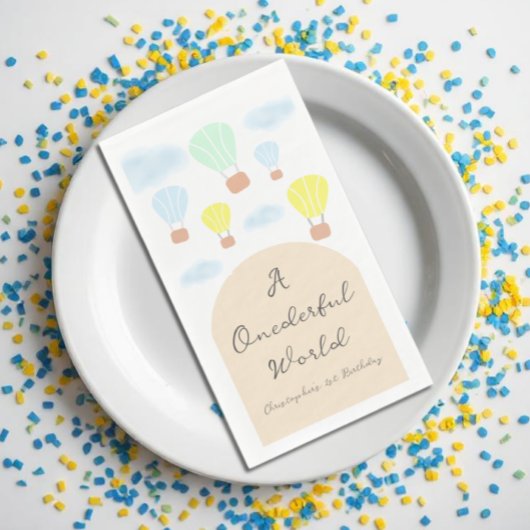 Onederful World Hete Luchtballon 1e Verjaardag Servet