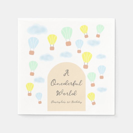 Onederful World Hete Luchtballon 1e Verjaardag Servet (Voorkant)