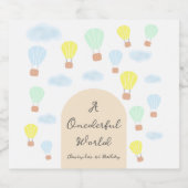 Onederful World Hete Luchtballon 1e Verjaardag Sparkling Wijnetiket (Enkel label)