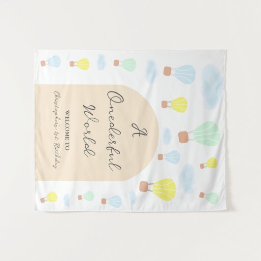 Onederful World Hete Luchtballon 1e Verjaardag Wandkleed (Voorkant (horizontaal))