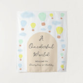 Onederful World Hete Luchtballon 1e Verjaardag Wandkleed (Voorkant)