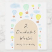 Onederful World Hete Luchtballon 1e Verjaardag Wijn Etiket (Enkel label)