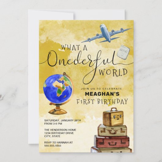 ONEderful World  Suitcases 1st Birthday Kaart (Voorkant)
