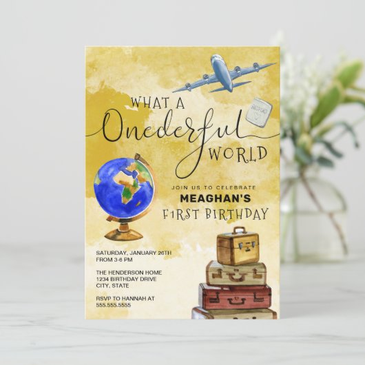 ONEderful World  Suitcases 1st Birthday Kaart (Staand voorkant)