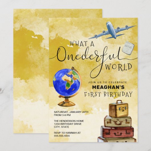 ONEderful World Suitcases 1st Birthday Kaart (Voorkant / Achterkant)
