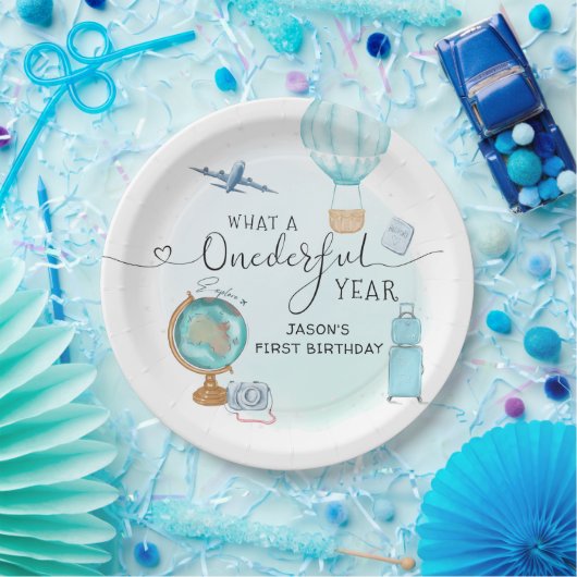 ONEderful Year Boys 1st First Birthday Party Papieren Bordje (Feest)