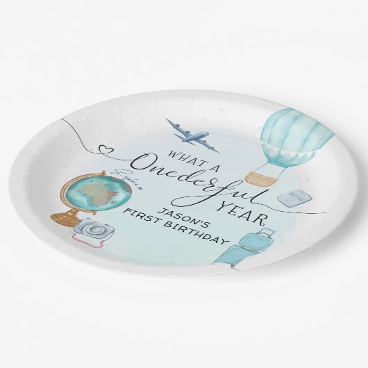 ONEderful Year Boys 1st First Birthday Party Papieren Bordje (Gekanteld)