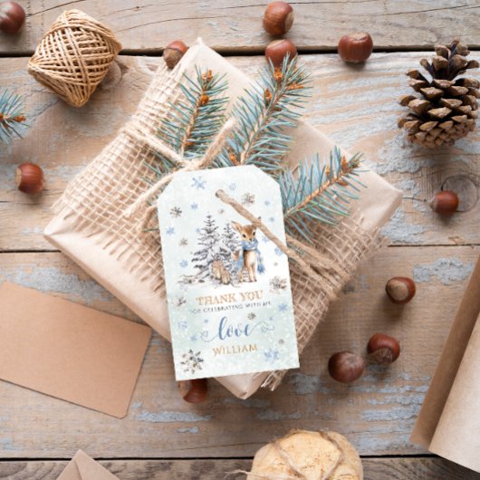 ONEderland 1e Verjaardag Blauw Winter Schattige He Cadeaulabel