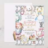 Onederland eerste verjaardag thee party uitnodigin kaart (Voorkant / Achterkant)