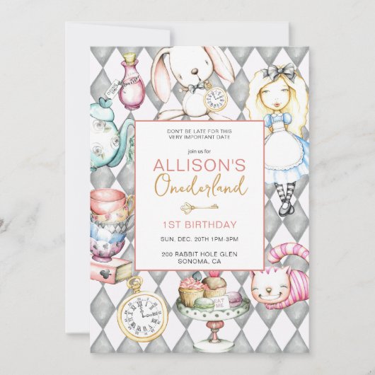 Onederland eerste verjaardagsfeestuitnodiging kaart (Voorkant)