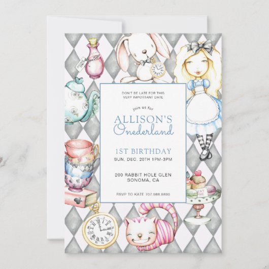 ONEderland Girl's Eerste Verjaardag Uitnodiging (Voorkant)