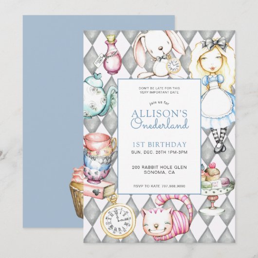 ONEderland Girl's Eerste Verjaardag Uitnodiging (Voorkant / Achterkant)