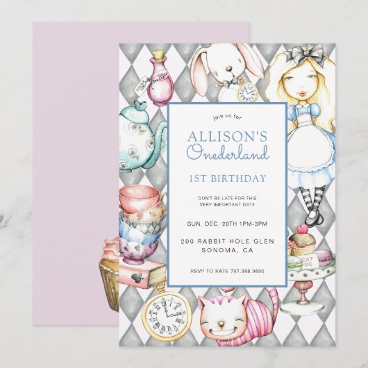 ONEderland Meisje's 1e Verjaardag Uitnodiging (Voorkant / Achterkant)