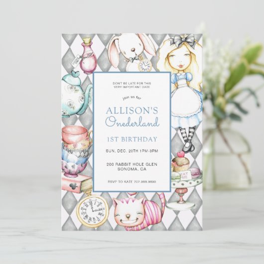 ONEderland Meisje's 1e Verjaardag Uitnodiging (Staand voorkant)