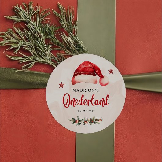 Onederland Santa Hat 1e verjaardag Ronde Sticker