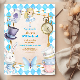 Onederland Tea Alice in Wonderland 1e verjaardag Kaart