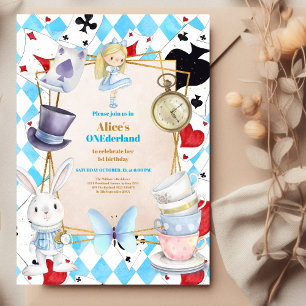 Onederland Tea Alice in Wonderland 1e verjaardag Kaart