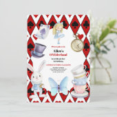 Onederland Tea Alice in Wonderland 1e verjaardag Kaart (Staand voorkant)