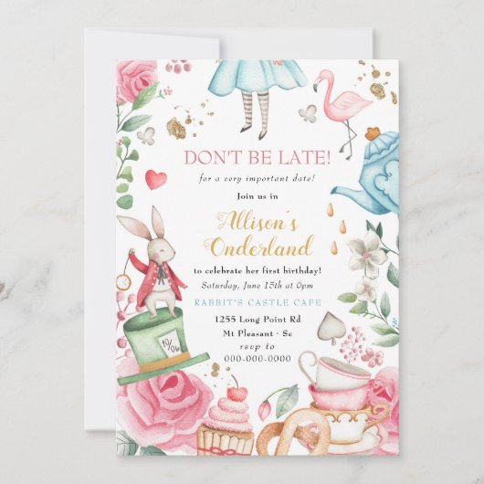 Onederland Tea Birthday Party Girl First Birthday Kaart (Voorkant)