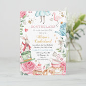 Onederland Tea Birthday Party Girl First Birthday Kaart (Staand voorkant)