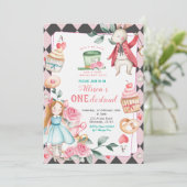 Onederland Tea Party Girl Birthday Invitation Kaart (Staand voorkant)
