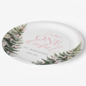 Onederland Winter Pink Bow 1st Birthday Papieren Bordje (Gekanteld)