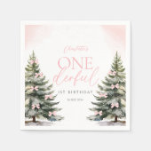 Onederland Winter Pink Bow 1st Birthday Servet (Voorkant)