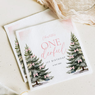 Onederland Winter Roze Strik 1e Verjaardag Servet