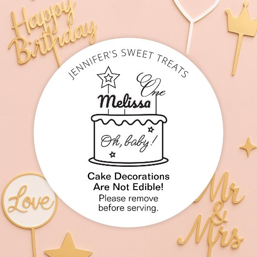 Oneetbare taart decoraties niet eten waarschuwing ronde sticker