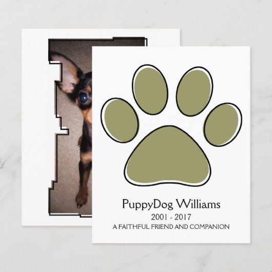 oneigenlijke herdenkingskaart voor gezelschapsdier (Voorkant / Achterkant)