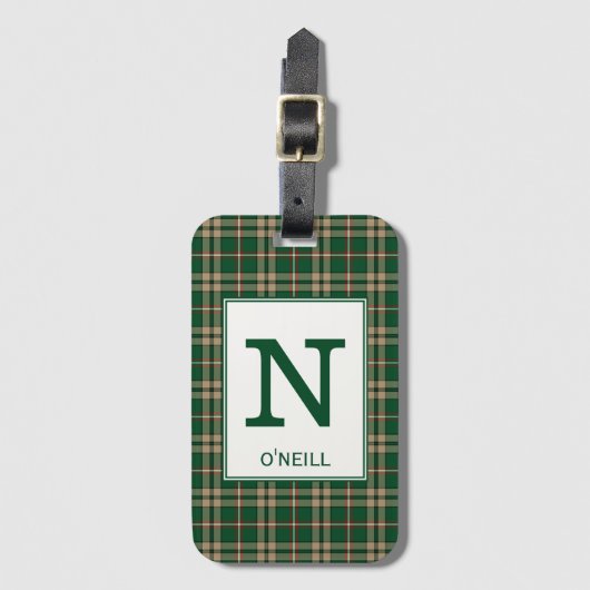 O'Neill Tartan Green en Tan Plaid Patroon Bagagelabel (Voorkant (verticaal))