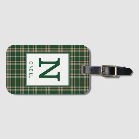O'Neill Tartan Green en Tan Plaid Patroon Bagagelabel (Voorkant (horizontaal))