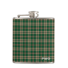 O'Neill Tartan Monogram Groen en Tan Plaid Heupfles