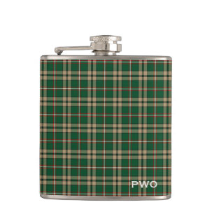 O'Neill Tartan Monogram Groen en Tan Plaid Heupfles