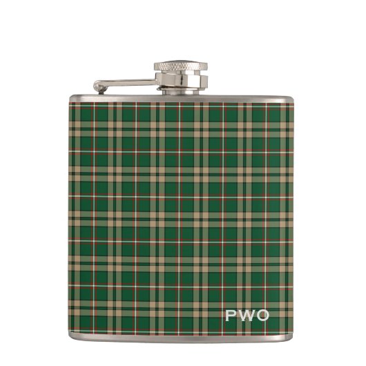 O'Neill Tartan Monogram Groen en Tan Plaid Heupfles (Voorkant)