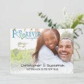 ONEINDIG Blauwe Groene Verbonden Harten Verlovings Aankondiging (Staand voorkant)