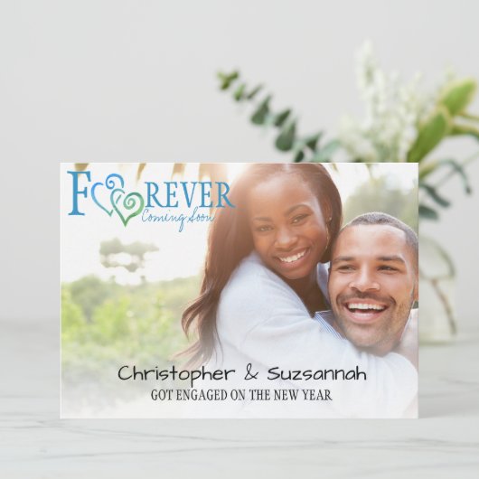 ONEINDIG Blauwe Groene Verbonden Harten Verlovings Aankondiging (Staand voorkant)