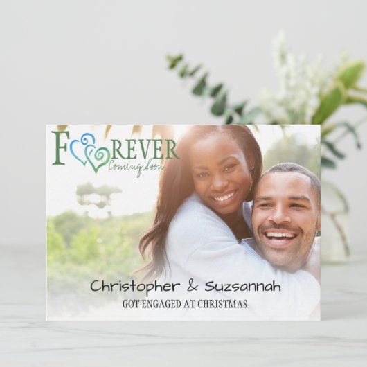 ONEINDIG Blauwe Groene Verbonden Harten Verlovings Aankondiging (Staand voorkant)