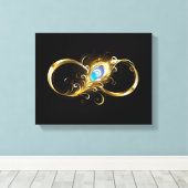 Oneindig met gouden pauwenveer canvas afdruk (Insitu (Houten vloer))