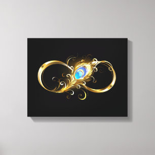 Oneindig met gouden pauwenveer canvas afdruk